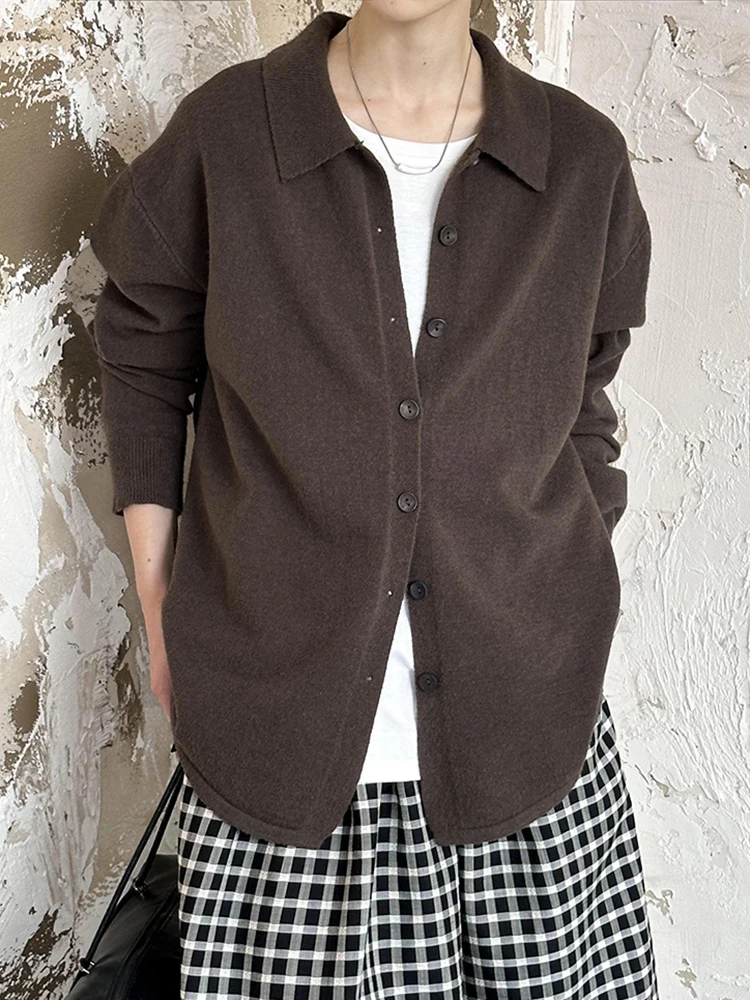 [LANMREM] Вязаный свитер в стиле минимализм женский однобортный офисный с лацканами