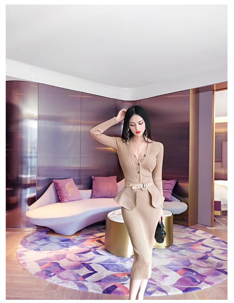 

new spring and autumn office lady Fashion casual sexy brand female women girls skinny knitting dress