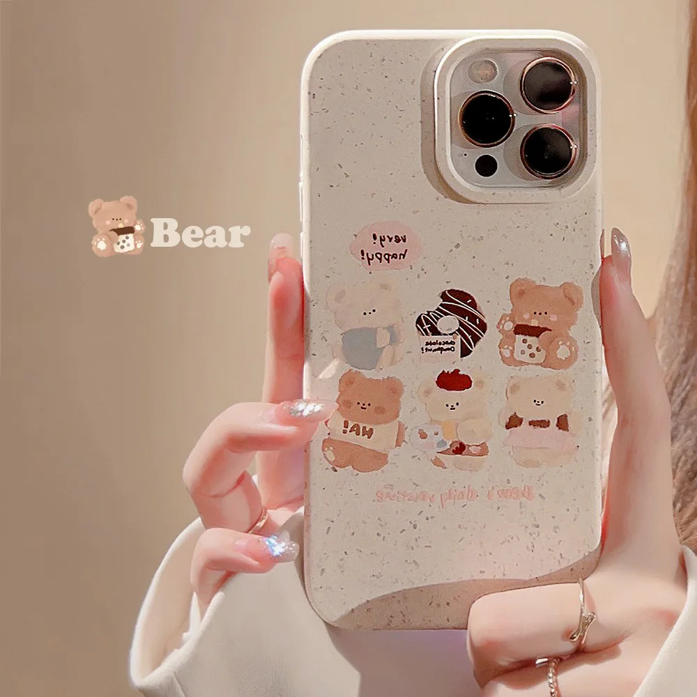 

Cartoon Painter Bear Matte Phone Case for IPhone 14 13 12 11 Pro Mini XS Max 8 7 Plus X SE 2020 XR Shockproof Hard Cover