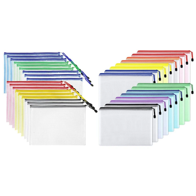 

34 Pcs Mesh Zipper Pouch Document Bag,Waterproof Zip File Folders, 18 Pcs A & 16 Pcs B