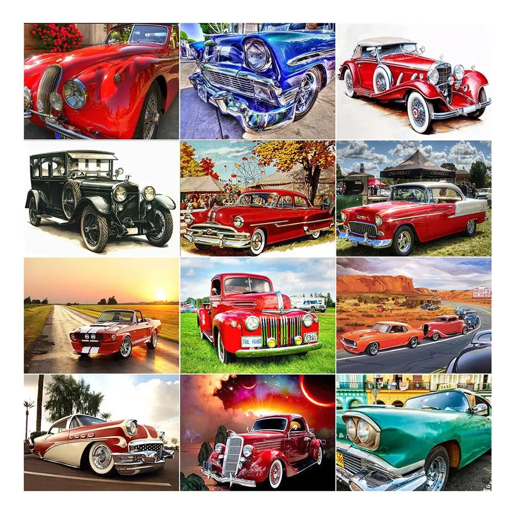 

Алмазная 5D Вышивка «сделай сам», полностью круглая картина, классический автомобиль, пейзаж, стразы, украшение для дома, подарок