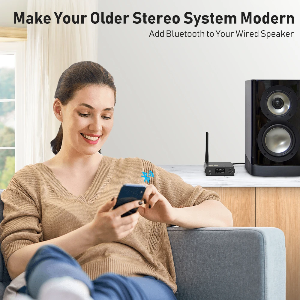 1Mii DS220 Bluetooth Receiver HiFi Audio aptx HD LDAC Bluetooth Audio Adapter for Home Stereo DAC Amplifier with OLED Display