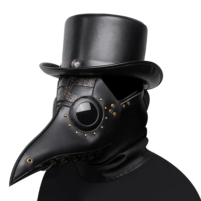 Steampunk Plague Doctor Mask Cosplay Scary Halloween Leather Gothic Hat Horror Black Gas Masquerade Mask For Face Carnival Prop