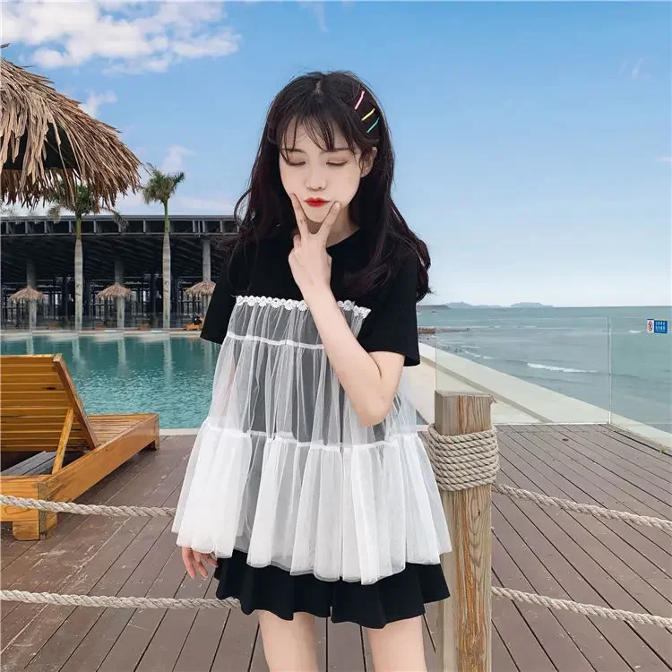 Женские футболки летняя сетчатая простроченная свободная футболка с коротким