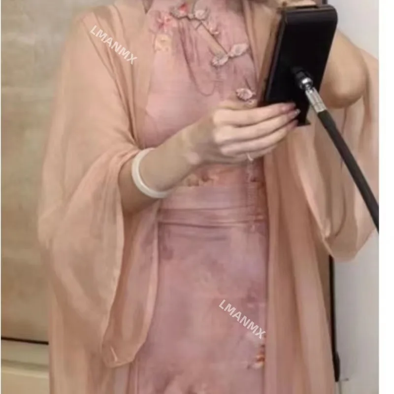 Летнее женское сексуальное платье Ципао без рукавов с разрезом элегантное