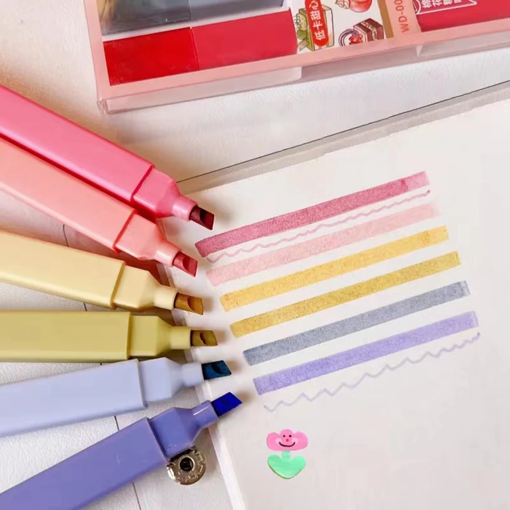 

6pcs/set Double Headed With Scented Soft Tip Fluorescent Note Marker Pen Quick Drying DIY Diary Pencil Sign Student Stationery