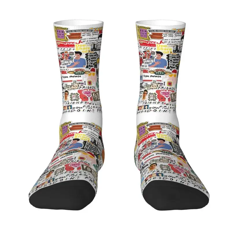 

Funny Men's Vintage Friends Poster Collage Dress Socks Unisex Warm Breathbale 3D Print TV Show Crew Socks