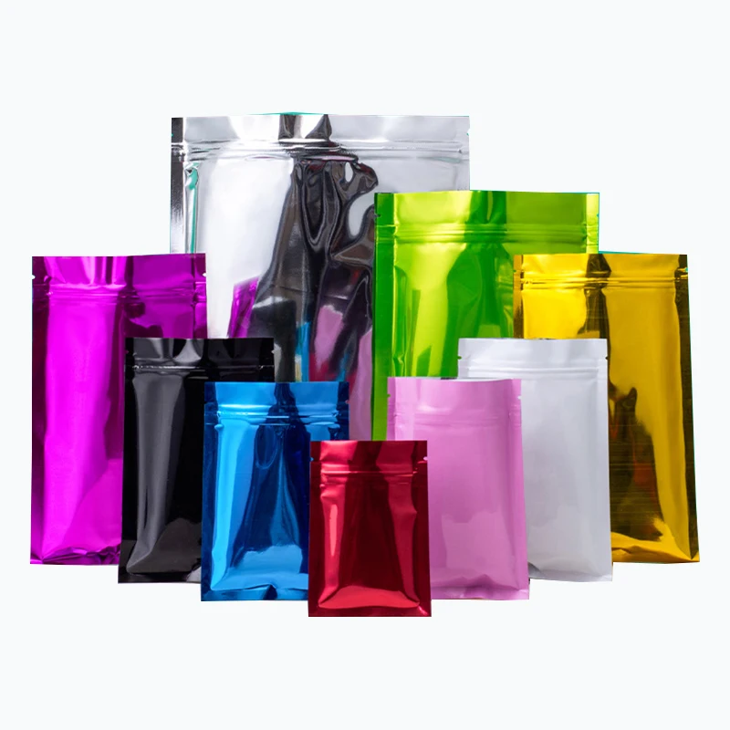 

100Pcs Glossy Flat Resealable Aluminum Foil Heat Seal Zip Lock Storage Bag Tea Sugar Coffee Capsule Spice Snack Package Pouches