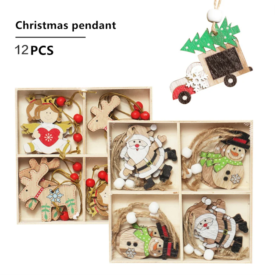 

12PCS Christmas Decorations Scandinavian Wooden Old Man Angel Christmas Tree Hanging