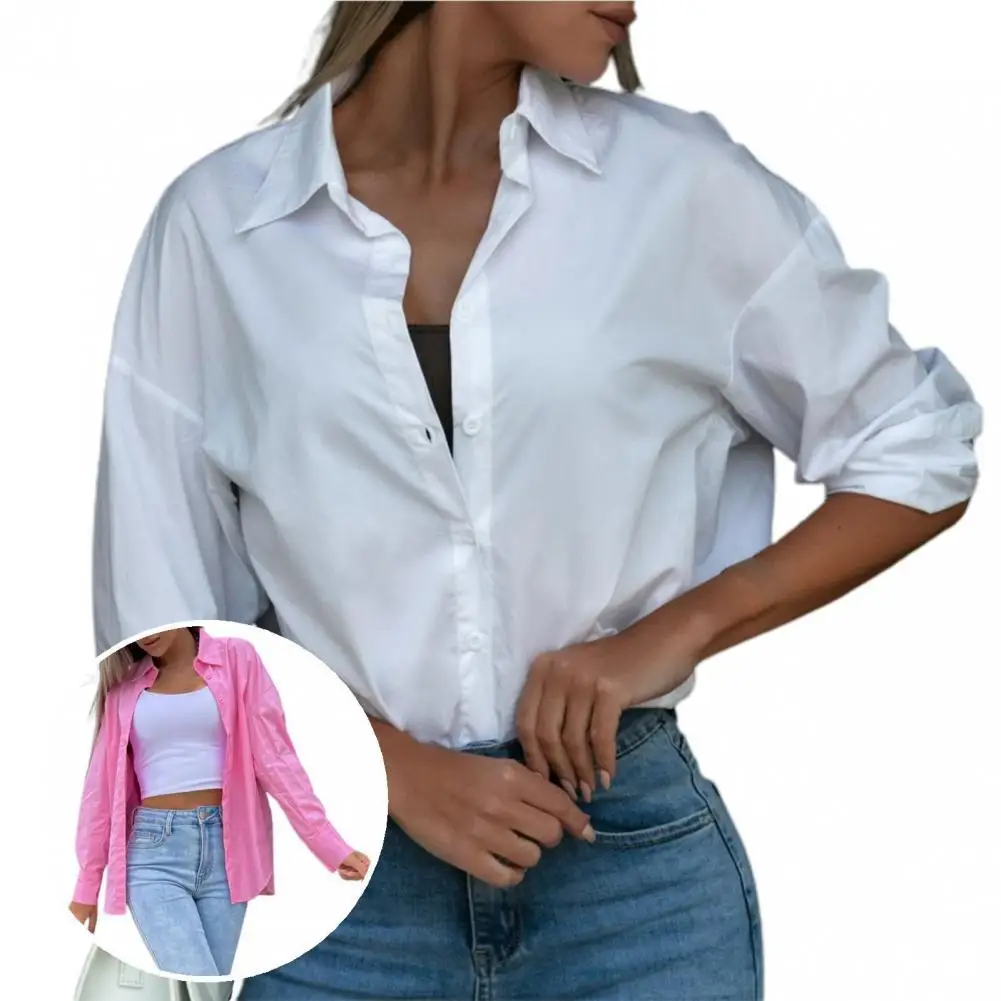 

Casual Ladies Top Long Sleeve Women Office Lady Shirt Pure Color V Neck Shirt