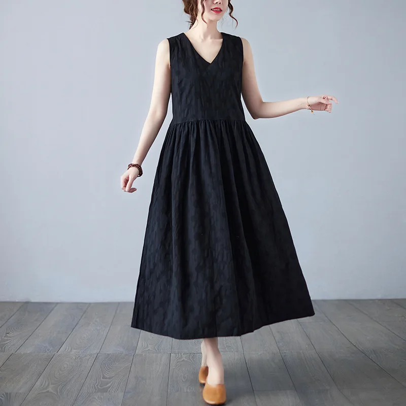 

2022 Summer New Pregnant Women's Long V-Neck Sleeveless Dress Black