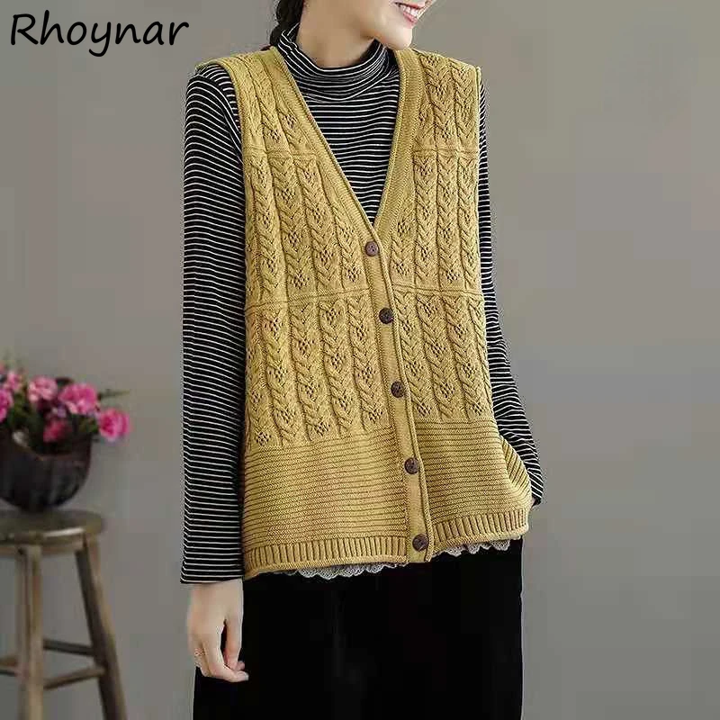 

Sweater Vest Vintage V-Neck Loose Sleeveless All-match Korean Style Spring Autumn Trendy Ins Hot Sale Popular Young Simple Solid