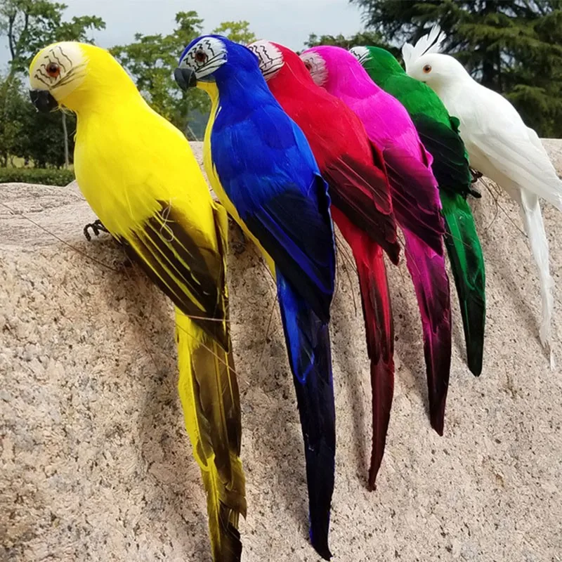 

25/35cm Handmade Simulation Parrot Colorful Feather Lawn Figurine Ornament Animal Bird Garden Bird Prop Decoration Miniature