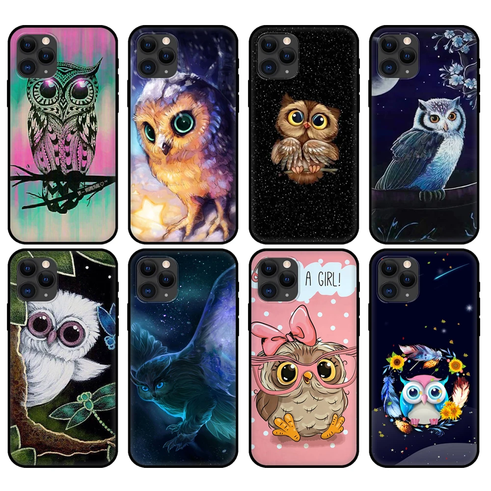 

Черный чехол из ТПУ для iphone 5 5s se 2020 6 6s 7 8 plus x 10 XR XS 11 12 mini pro MAX, задняя крышка с милыми животными, мультяшными совой