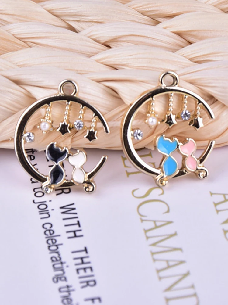 

10pcs/Lot Moon Cat Love Metal Charms DIY Earring Bracelet Jewelry Making 17x20mm 2022 New for Women Y2k Accessories