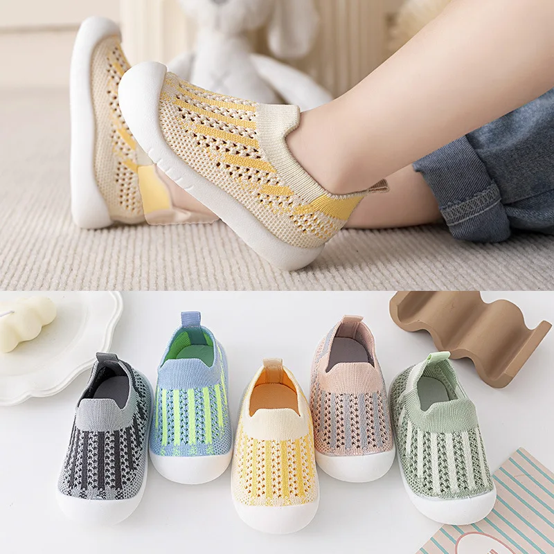 0-3y Newborn Baby First Walkers  Summer Boys Girls Toddler Shoes Slip-on Striped Soft Sole Breathable Infant Shoes H15