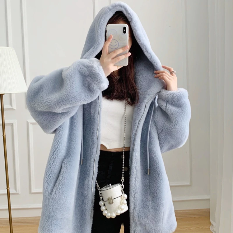 Winter Jacket Women Real Fur Coat Female Natural Fox Fur Collar Overcoat Cashmere Wool Blends Oversize Ladies Outerwear G212