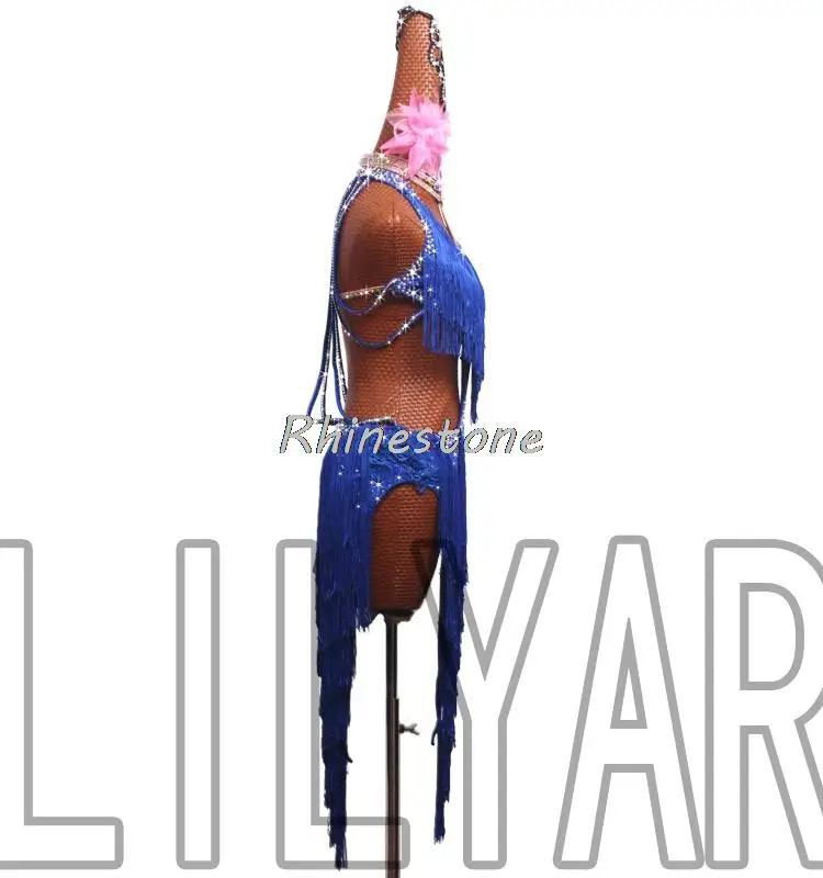 Платье для латиноамериканских танцев ярко-синее платье с цепочкой облегающая