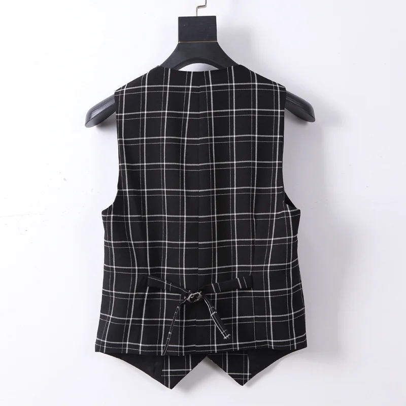 Женский клетчатый жилет #0707 черный и серый элегантный офисный короткий с