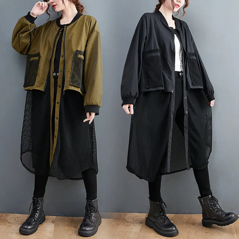 Свободная дизайнерская бейсбольная форма с воротником-стойкой и прострочкой, тренчкот средней длины, женские весенне-осенние трендовые Топы h2364