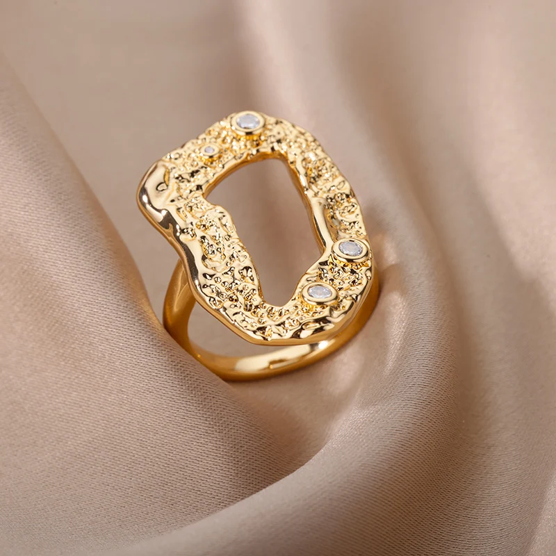 

Goth Irregular Rings for Women Stainless Steel Gold Color Geometric Punk Zircon Ring 2022 Aesthetic Jewelry anillos Bijoux Femme