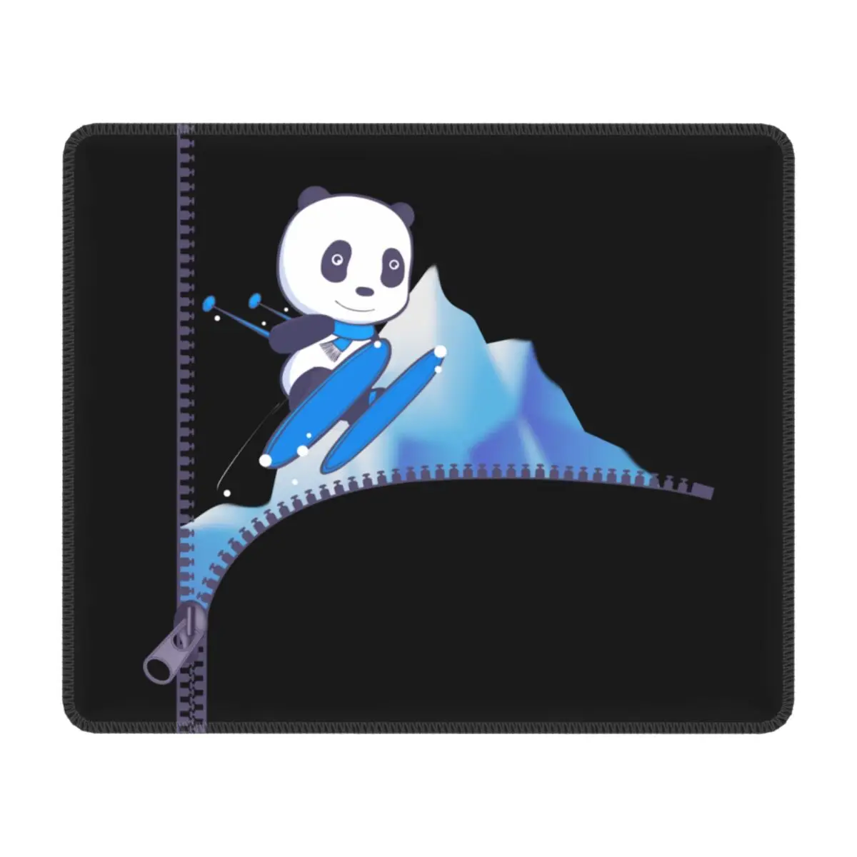 Giant Panda Skiing Mousepad Custom Design Gaming Mouse Pad Non Slip Rubber Base Office Desktop Ski Zipper Winter Mat