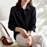 100 solid cotton white shirt women office long sleeve button up turn down collar tops spring autumn casual shirts blusas