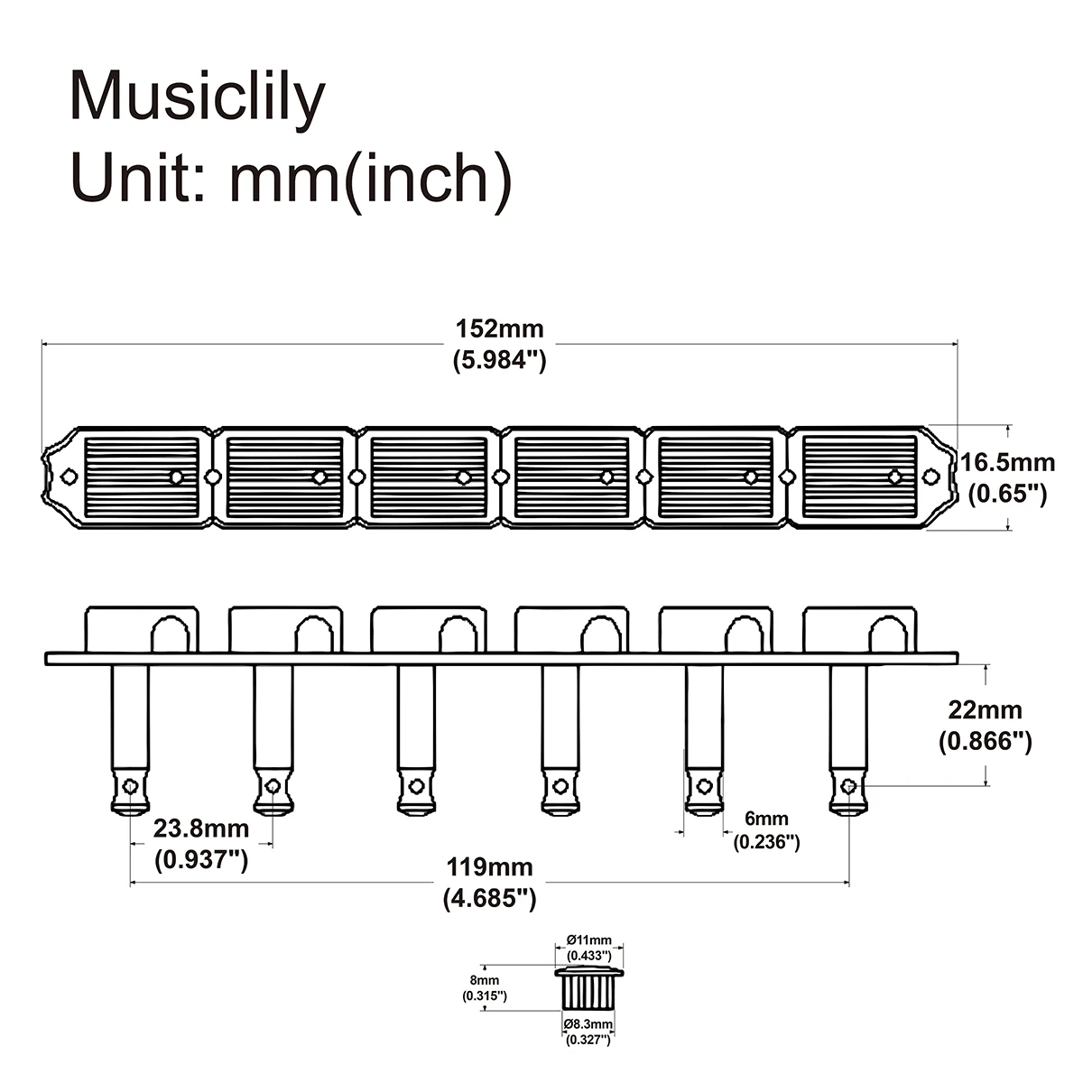 Инлайн-гибридные колышки для установки ключей Fender Squier Classic Vibe Strat/Tele никелевые -