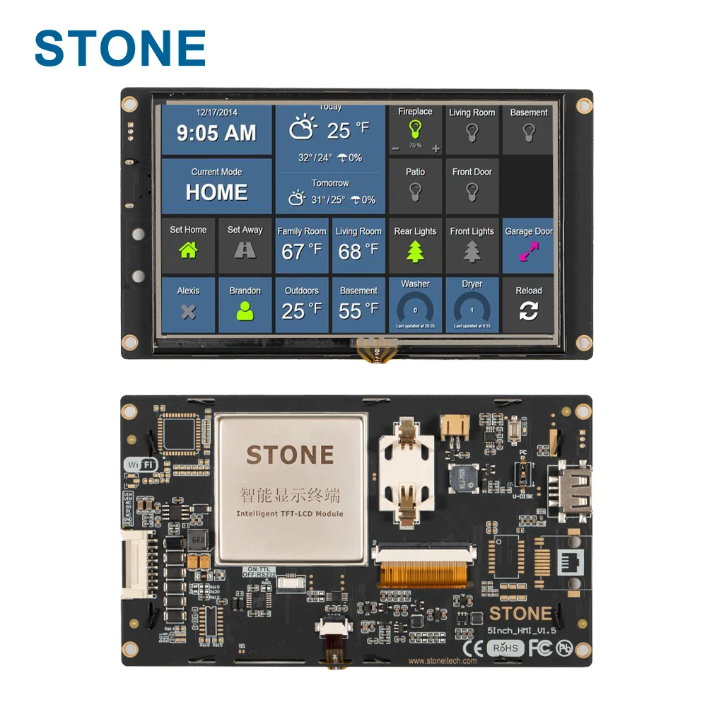 5 Inch HMI Serial LCD Display Module with Program + Touch Screen for Equipment Control Panel STWI050WT-01