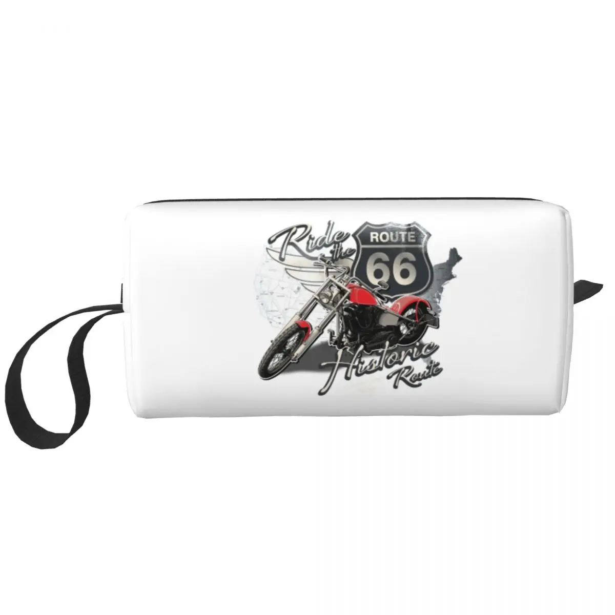 

Cute Route 66 Travel Motorcycle Ride Travel Toiletry Bag for American Road Makeup Cosmetic Organizer Beauty Storage Dopp Kit