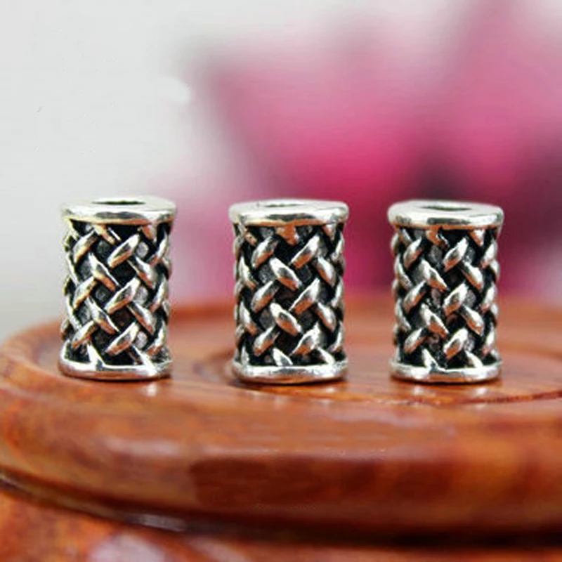 

30Pcs/set Ancient Silver Hair Braid Dread Beard Dreadlock Beads Rings Tube Beads 7 * 10mm Grid Beads Tube Small Hole Jewelry