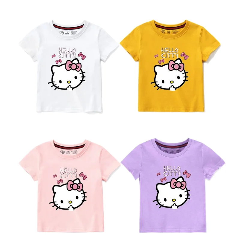 

Sanrio мультфильм Hello Kitty кавайные Детские аниме милые индивидуальные модные маленькие девочки в западном стиле с коротким рукавом праздничный подарок