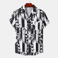 mens black white palm tree print beach shirts summer short sleeve tropical hawaiian shirt men party holiday vacation clothing
