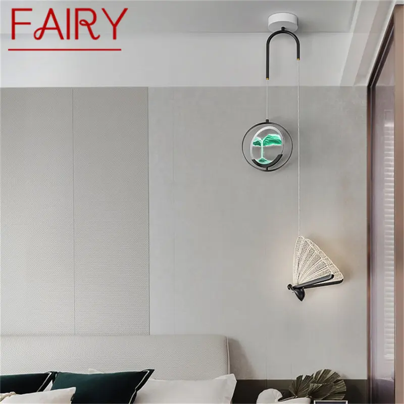 

FAIRY Modern Quicksand Pendant Light LED 3 Colors Creative Black Butterfly Hanging Lamp for Home Bedroom Bedside Decor