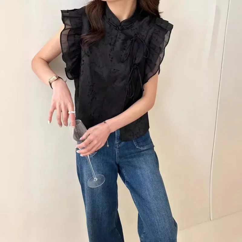 Nichevest женский летний новый стиль 2024 50% шелковый китайский жилет на пуговицах с