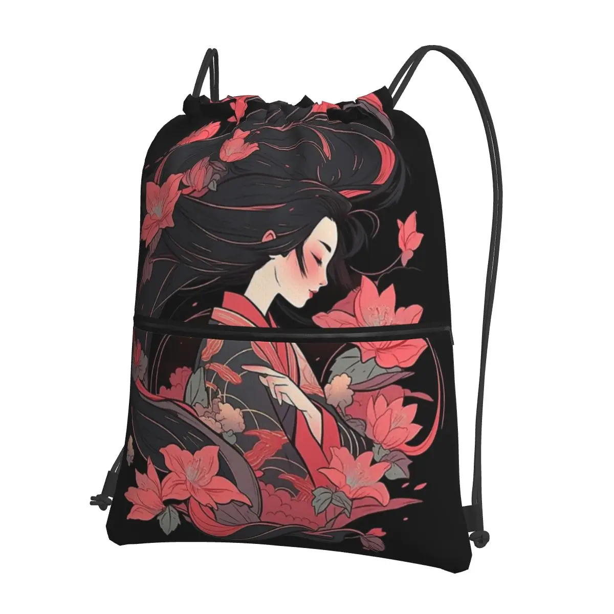 

Красивый портативный рюкзак Geisha с цветочным рисунком, сумка на шнурке, Повседневная сумка на шнурке с карманами, сумка для мелочей для путешествий, спорта, для мужчин и женщин