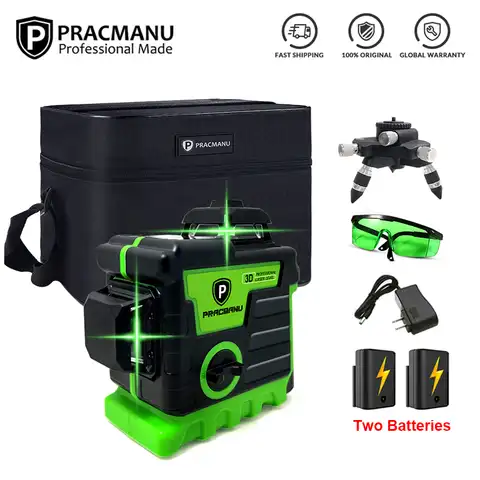 Pracmanu 12 линий 3D зеленый лазерный уровень Горизонтальные и вертикальные поперечные линии с 360 ° Авто самонивелирующийся лазерный уровень 1/2 б...