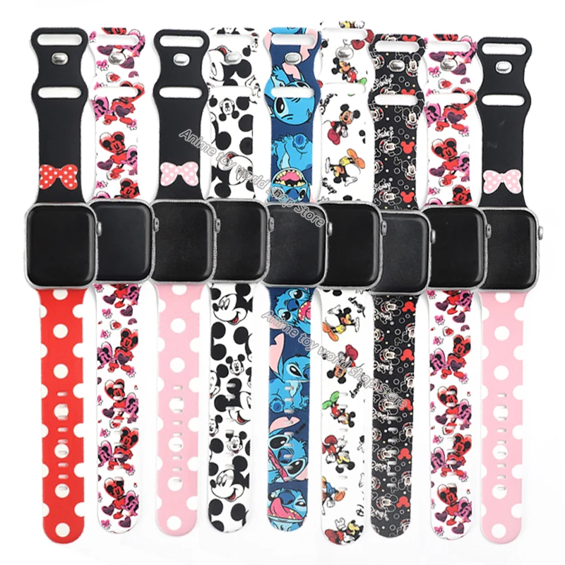 Ремешок для часов Disney с Микки стежком браслет Apple Watch Series 7 6 5 4 3 2 мультяшным