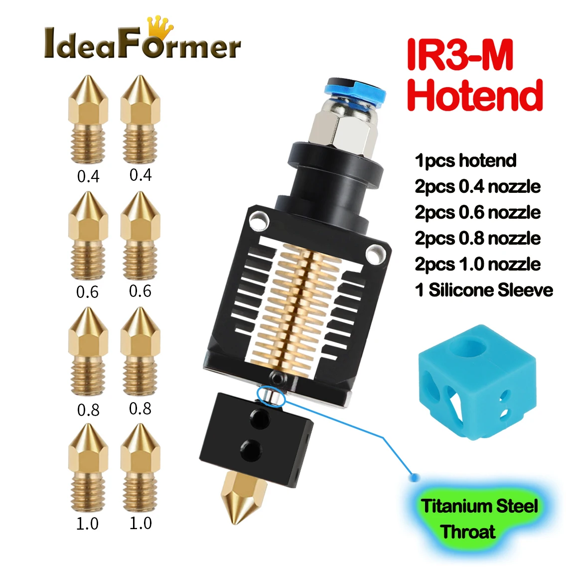 

IdeaFormer IR3-M Hotend все металлические с 8 шт соплом и титана сталь горло для Ideaformer IR3 ремень 3D принтер и V5/V6 J-head