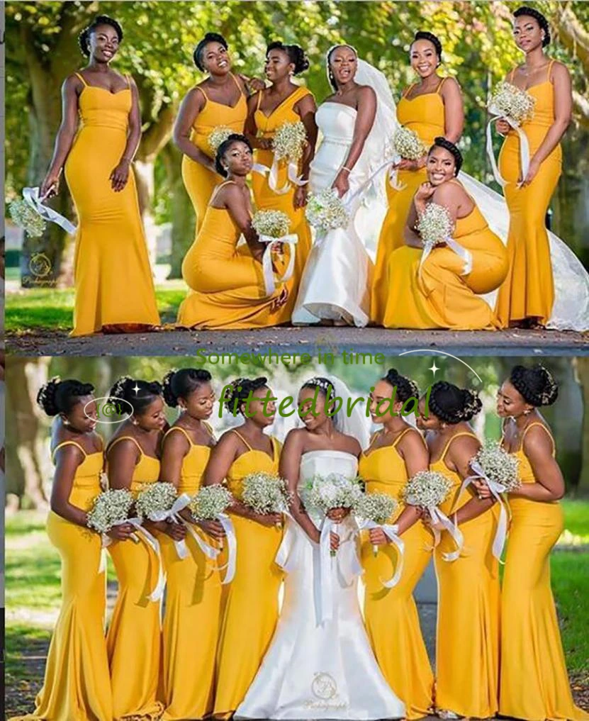 

Русалка желтые платья подружек невесты Африканский Летний сад сельская местность Свадебная вечеринка горничная Honor платья размера плюс на заказ
