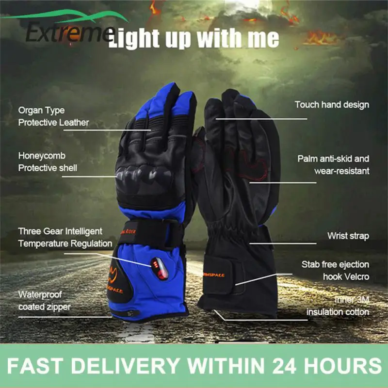 

NEW Motorcycle Heating Rider Warm Heated Gloves 5600mAh Windproof Guantes Motorbike Touchscreen Cotton Liner Real Leather Gloves