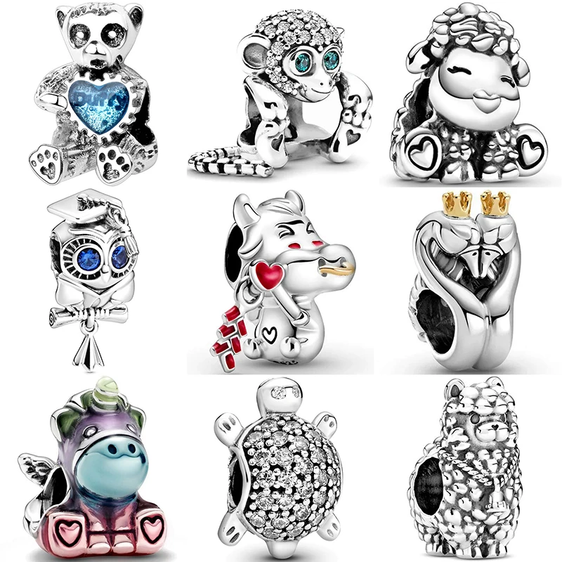 

Bracelet Diy Beads For Jewelry Making Pendants Necklace Charms Pandola Silver Plated Owl Monkey Turtle Swan Unicorn Sheep Panda