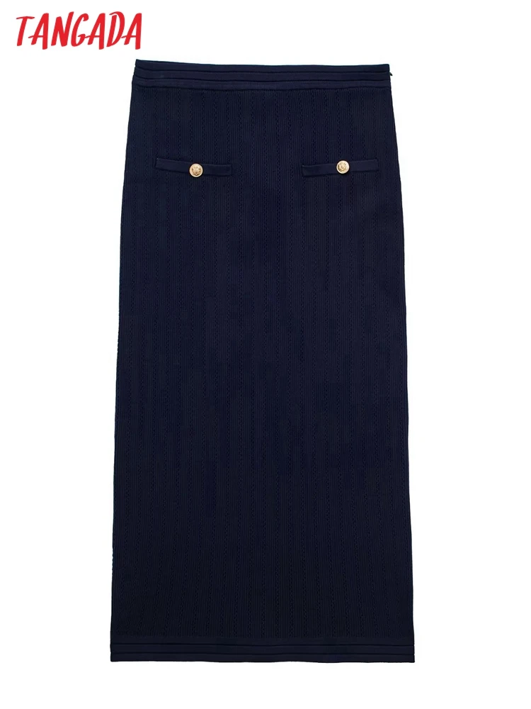

Tangada Women Knit Midi Skirts Faldas Mujer Strethy Waist 2022 Autumn Winter OL Sweater Skirt 3H297