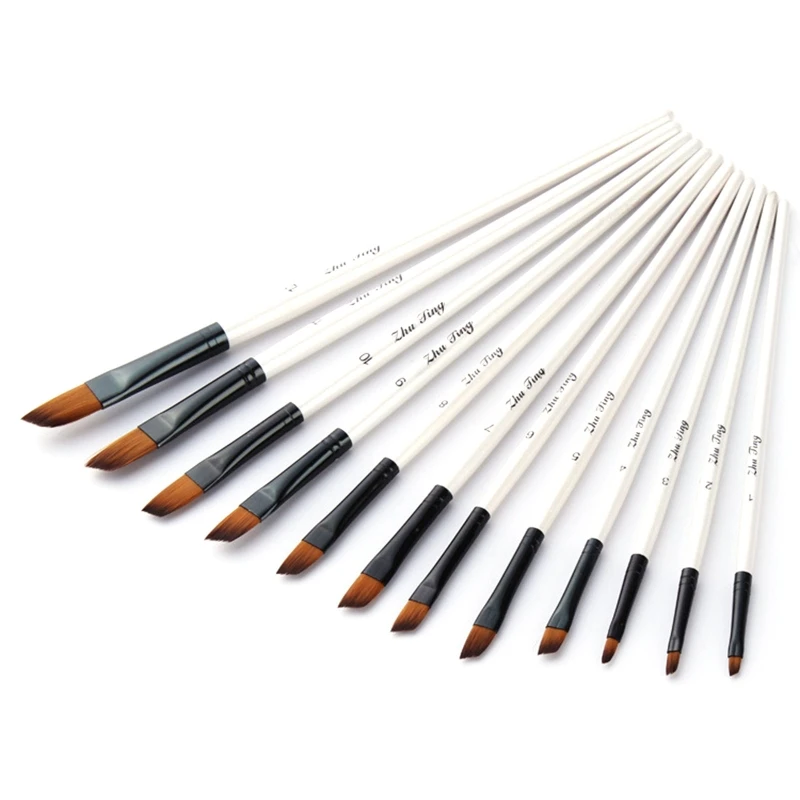 

12Pcs Artist Paintbrush with Oblique Tip Painting Brush Watercolor Paint Brush for Acrylic Gouache Painting Mininatures