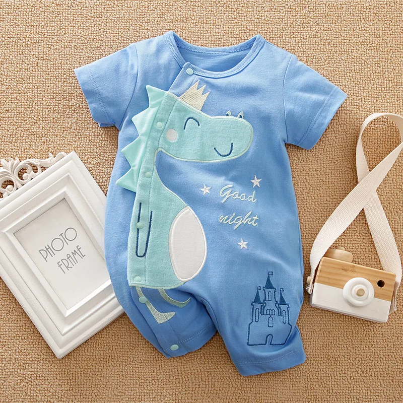 

Hibobi 2021 Summer Baby Boy Jumpsuit Horse Pattern Letter Print Bodysuit Newborn Kids Cotton Blue Short Sleeve