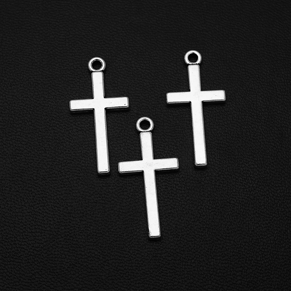 

10pcs/Lots 13x27mm Antique Silver Plated Cross Charms Symbol Pendants For Diy Earrings Trend Making Materials Accessories Parts