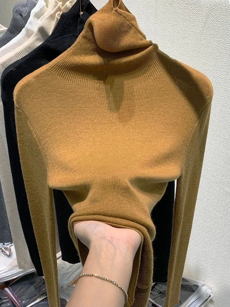 Women's Slim Fit Long Sleeve High Neck Sweater Autumn/winter Trendy Knitted Top Base Layer
