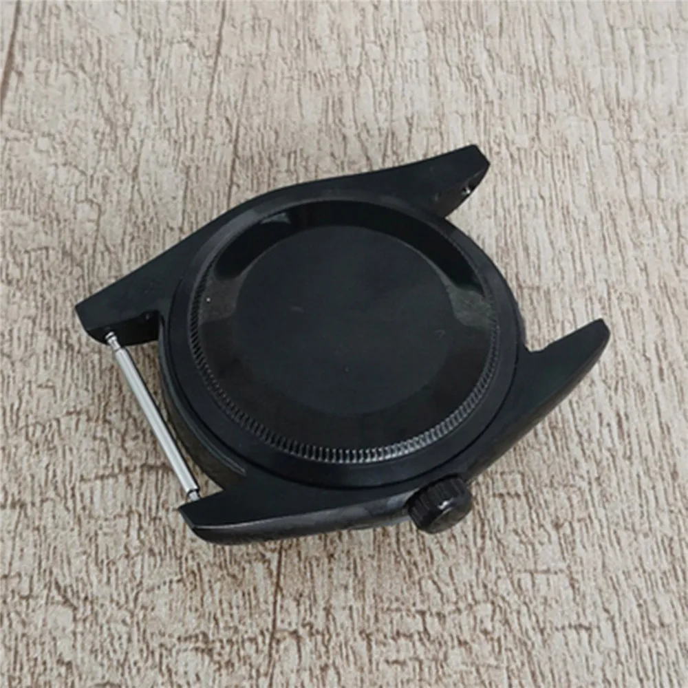 36mm Black Case Rubber Strap Set Watch Accessories, Magnifying Glass/Flat Sapphire Mirror Watch Case for NH35 NH36 4R Movement