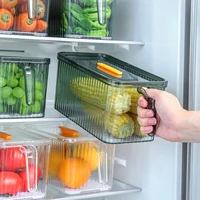 refrigerator storage box transparent plastic fruits vegetables food container crisper with handle stackable kitchen organizer