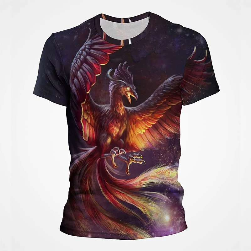 Летняя Повседневная футболка унисекс с 3D-принтом огня Феникса птицы короткими